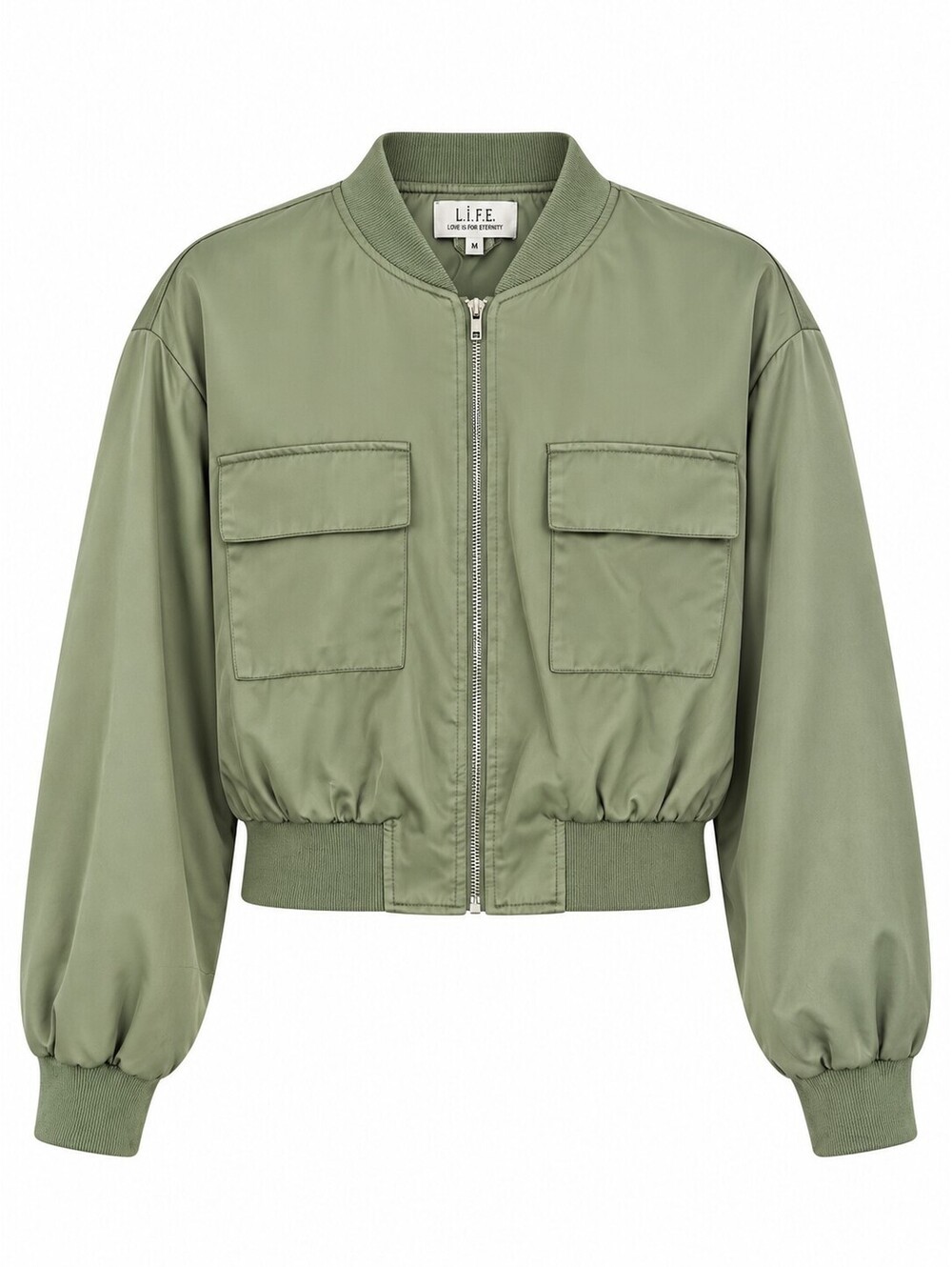 LIFE Love Is For Eternity Women’s M Olive Green Cropped Bomber Utility Jacket